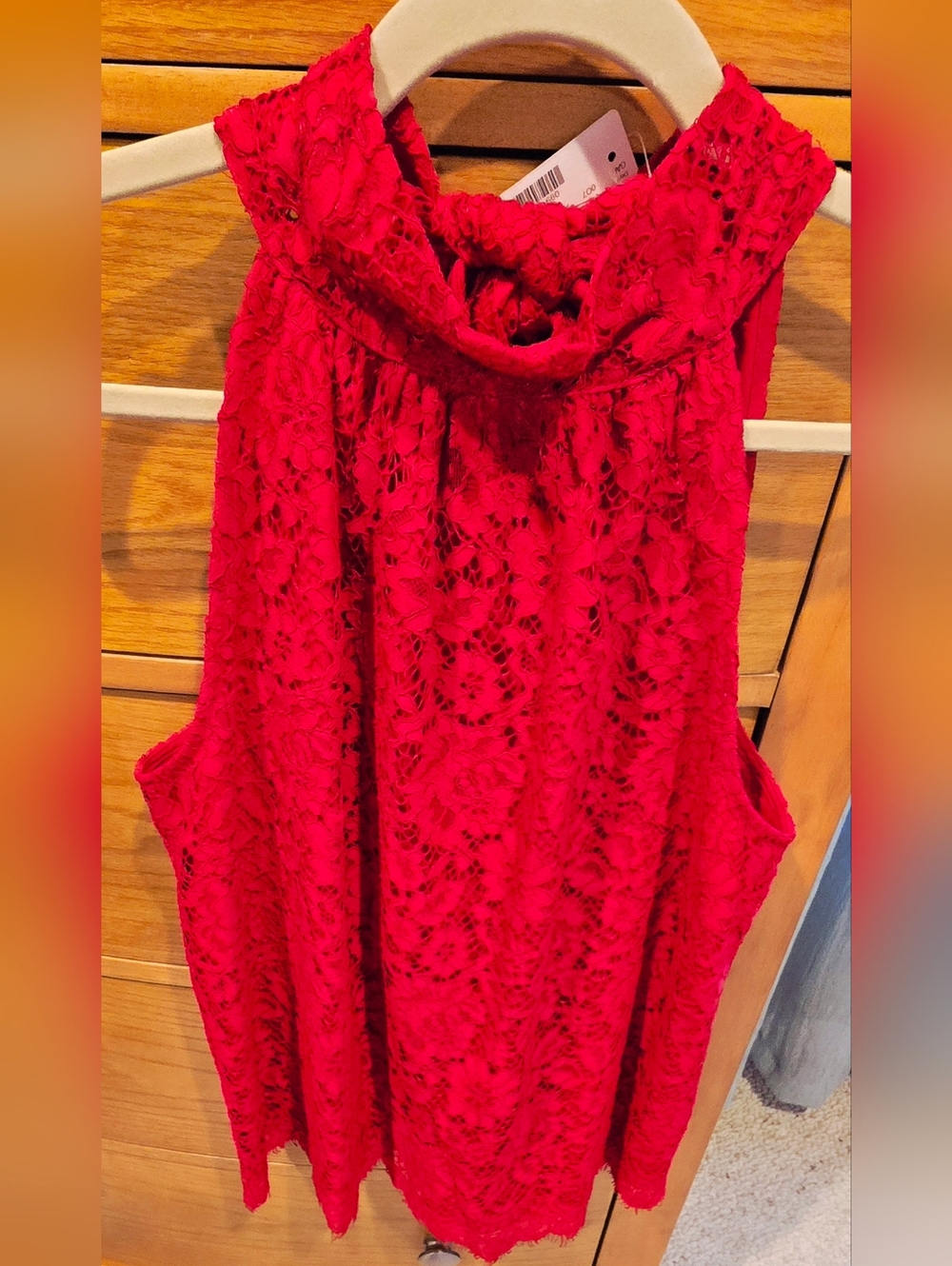 NWT J Crew Red Lace Sleeveless Mock Neck Camisole, Back Neck Bow, S - Picture 6 of 6